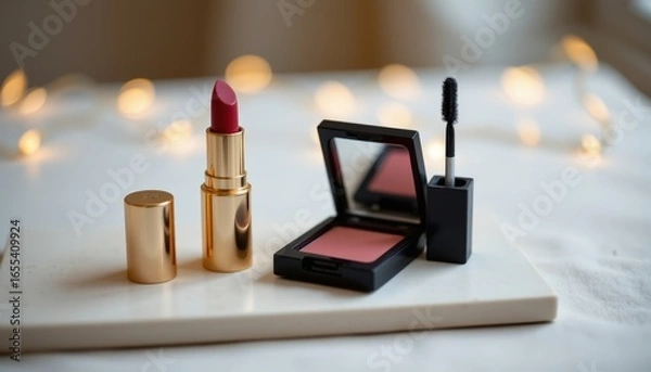 Fototapeta Elegant Makeup Collection with Soft Bokeh Background