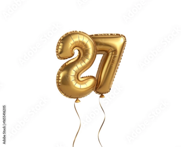 Fototapeta Shiny Gold Balloon Numbers Two and Seven on Transparent Background for Birthday Celebration