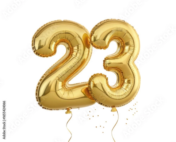 Fototapeta Shiny Gold Number 23 Balloons Floating Against A Transparent Background for Celebration