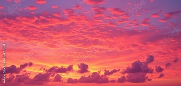 Fototapeta Fiery orange, pink, and purple hues paint the twilight sky, clouds ablaze with color,  rays,  clouds