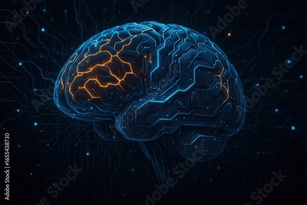 Obraz Advanced neural network visualization with AI consciousness emerging from futuristic digital brain architecture