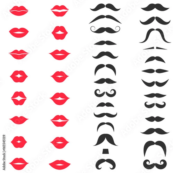 Fototapeta Set of hipster mustache on white background
