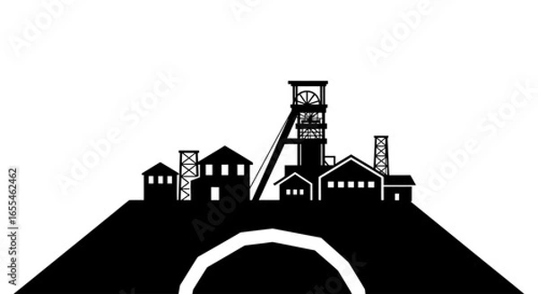 Fototapeta coal mine headframe silhouette illustrating industrial heritage resource extraction and energy production for websites reports and presentations