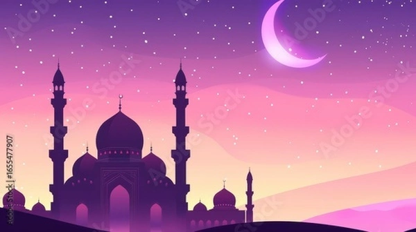 Fototapeta A blurred outline of a mosque captures the essence of Ramadan, symbolizing prayer, reflection, and community spirit.