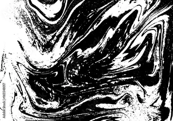 Fototapeta Black and white liquid texture. Watercolor hand drawn marbling illustration. Abstract vector background. Monochrome marble pattern.
