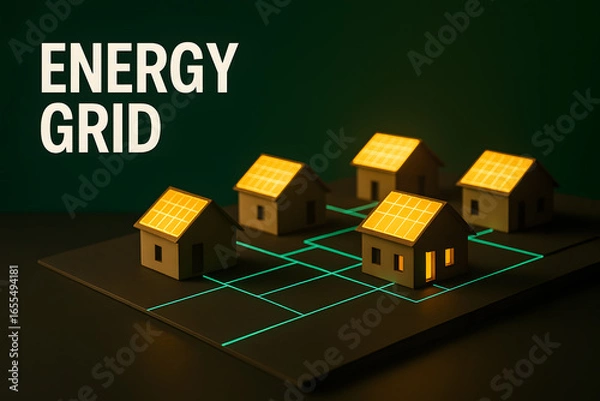 Fototapeta Solar-Powered Eco Village Scale Model for Sustainable Architecture