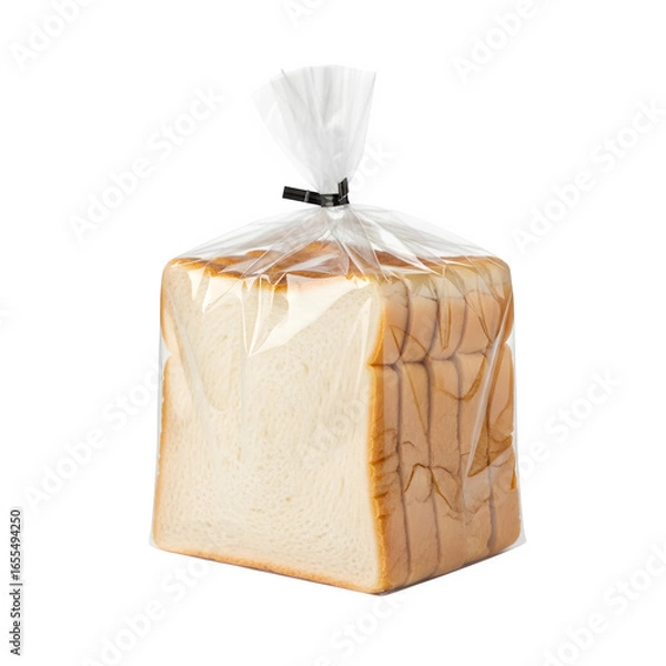 Fototapeta Packaged Slice Bread in Transparent Plastic Bag for Bakery and Food Storage, Isolated on White or Transparent Background