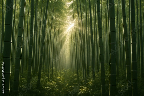 Obraz Sunlit Bamboo Forest Grove