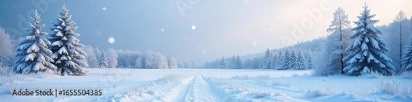 Fototapeta Frozen landscape, frosty trees, snow-covered ground, winter wonderland scene Perfect for winter holiday themes, seasonal backgrounds, or cold weather imagery , rural, leafless