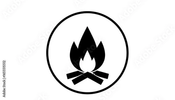 Obraz Simple black campfire icon inside a circle on white background