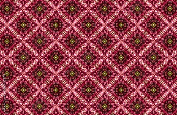 Obraz Geometric Pattern in Red, Pink, and Gold A repeating diamond design perfect for backgrounds, textiles, and design projects, inspired by cultural motifs