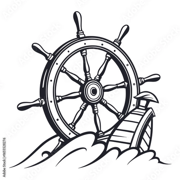 Fototapeta steering wheel of a ship