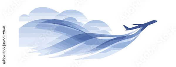 Fototapeta Airplane flying through clouds illustration