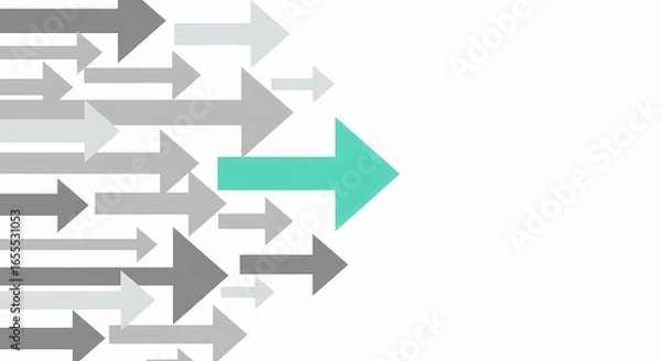 Fototapeta Grey and teal arrows pointing right in abstract design  