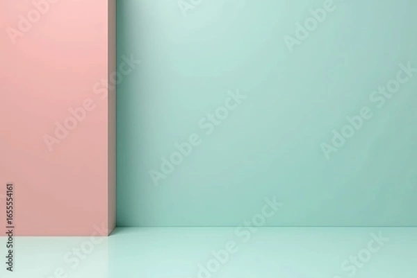 Fototapeta Two-toned wall and floor, pale color backdrop.