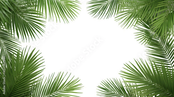 Fototapeta Copy space with Palm leaves border on transparent backgrounds realistic 3d rendering png.