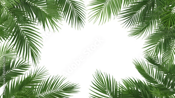 Fototapeta Copy space with Palm leaves border on transparent backgrounds realistic 3d rendering png.