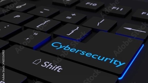 Fototapeta Black keyboard with glowing cybersecurity enter key