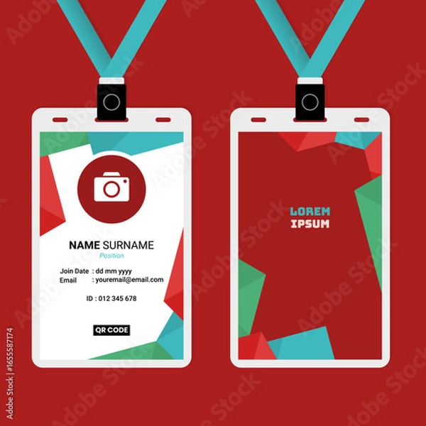 Fototapeta Modern colorful ID card and lanyard template design for office, staff, and event badge