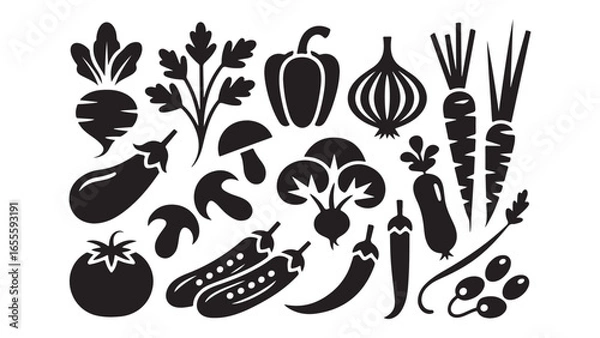 Fototapeta Vibrant assortment of fresh vegetables icon. set of vegetables vector illustration