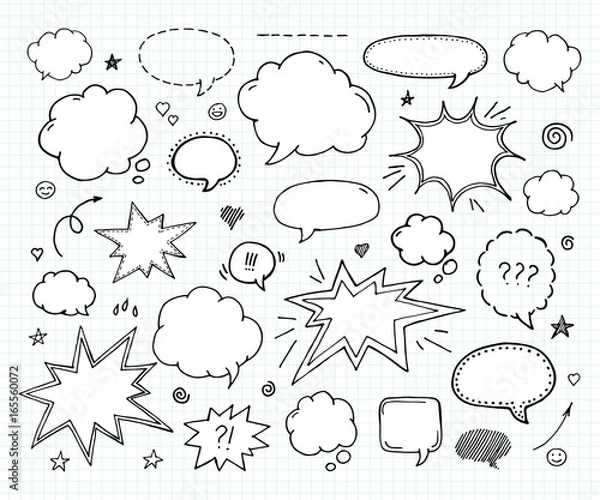 Fototapeta Hand drawn set of speech bubbles and arrows