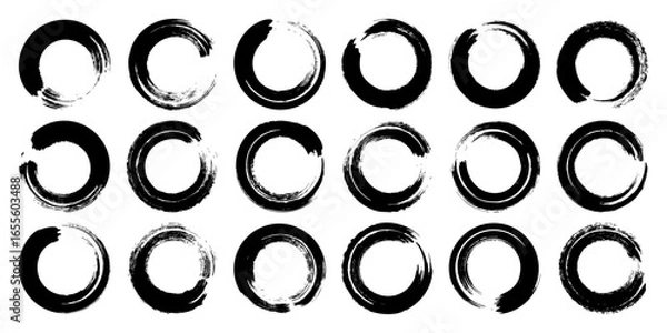 Fototapeta Grunge circles, brush strokes, lines, ink smudges, hand-drawn scribble shapes. Handmade sketchy marks, acrylic stains, charcoal streaks. Paint textures, dry brush effect. Vector illustration