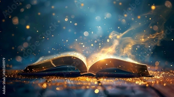 Fototapeta magical fantasy book open to a page