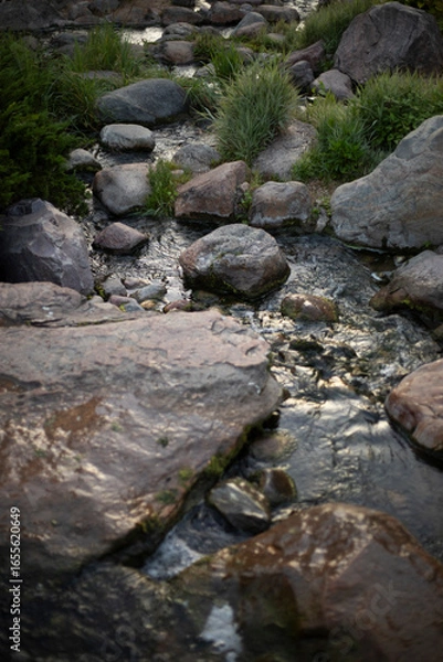 Fototapeta Rocks in the water. Wet rocks. The flow of water in the mountains.