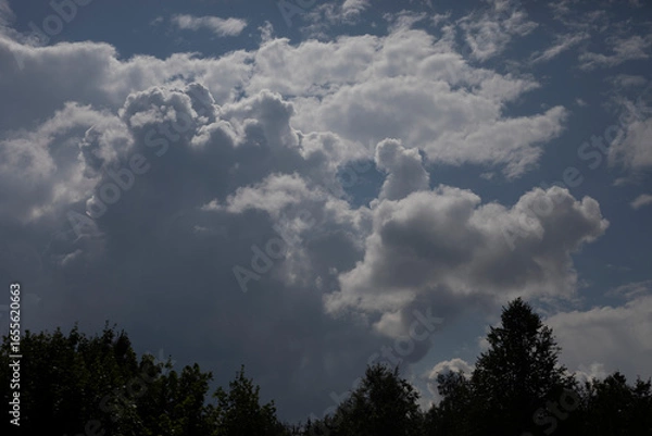 Fototapeta White clouds in the sky. The atmosphere in summer. Air mass.