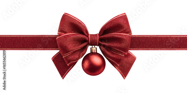 Obraz Red ribbon bow with Christmas ornament (2)