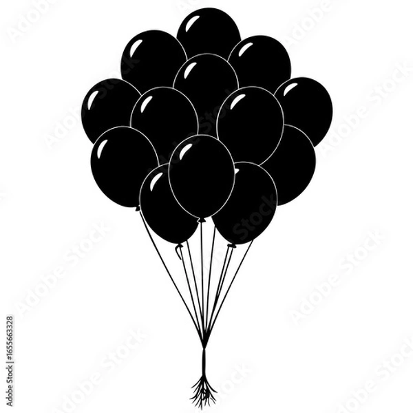 Fototapeta Balloon bouquet floating up silhouette vector illustration