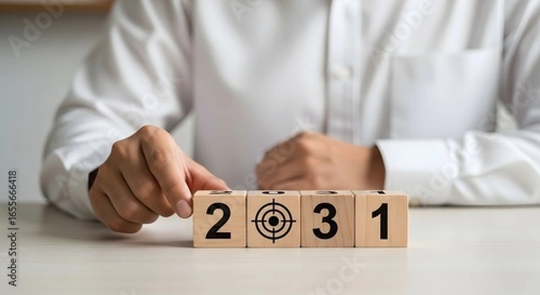 Fototapeta Achieving goals and success in twenty thirty one concept with wooden blocks arrangement idea
