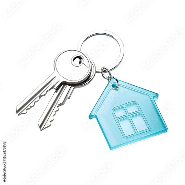 Obraz House shaped keychain with two keys isolated on transparent background