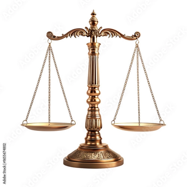 Obraz Antique golden scales of justice isolated on transparent background