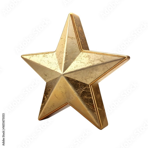 Obraz Golden five pointed star emblem isolated on transparent background