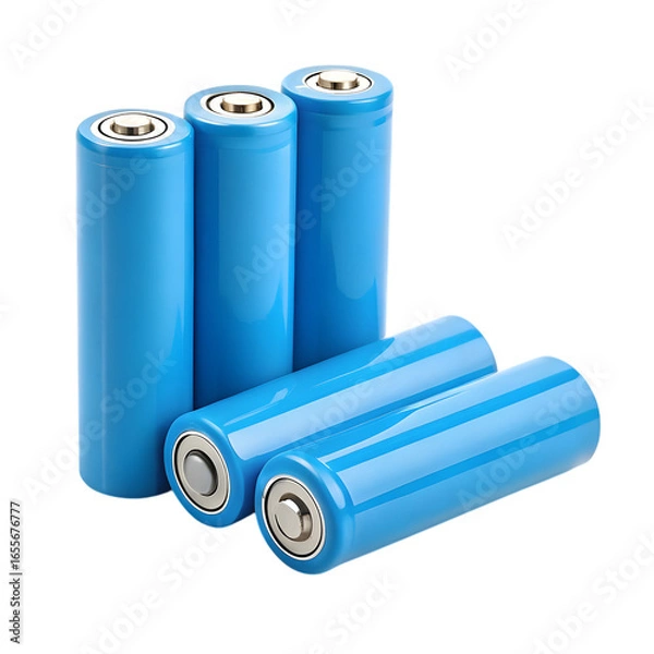 Obraz Several blue rechargeable lithium ion batteries isolated on transparent background