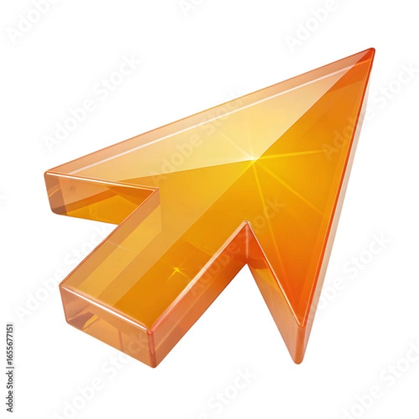 Obraz Glossy orange arrow cursor isolated on transparent background