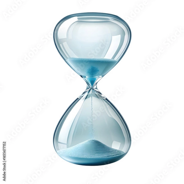 Obraz Glass hourglass with blue sand flowing isolated on transparent background