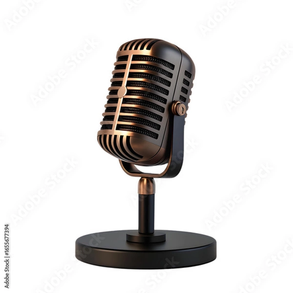 Obraz Vintage retro microphone on a stand isolated on transparent background