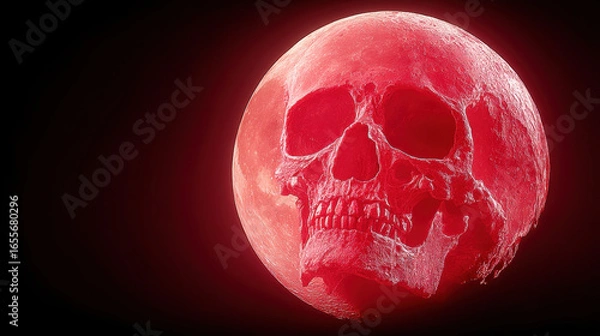 Fototapeta Giant skull shaped moon glows ominously in dark sky, creating haunting atmosphere