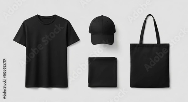 Fototapeta Essential black apparel set for branding and design mockups