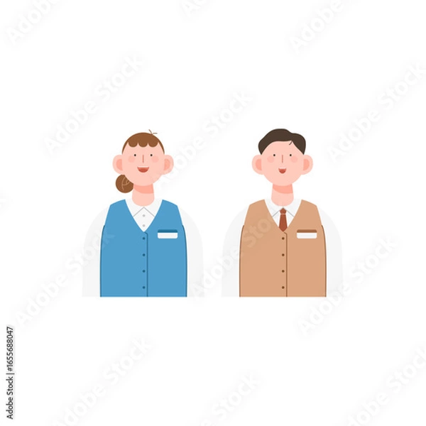 Fototapeta 직원 캐릭터(회사원+은행원+여자+남자+명찰)