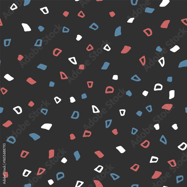 Fototapeta Vector seamless pattern with hand drawn doodles, confetti. Cute design for wallpaper, stationery, textile, wrapping paper.