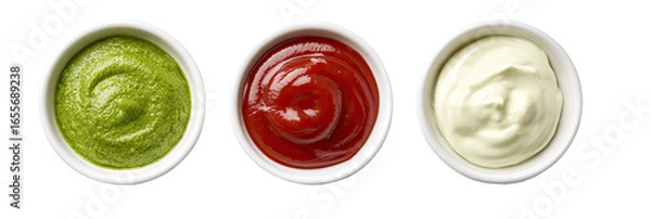 Obraz Three small bowls of different sauces