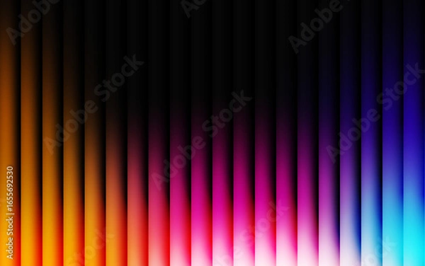 Fototapeta Glass effect with orange, pink, purple, blue, cyan gradient on a black background, a futuristic look featuring cool glow, soft waves, and transparent layers that create a sense of motion