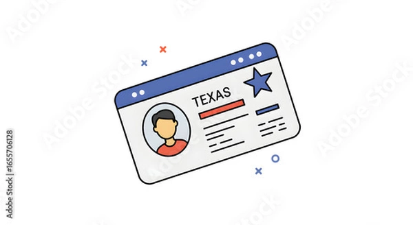 Fototapeta Texas Driver's License Illustration Official Identification Card with Photo, Name, and Texas Star for Government or Personal Use