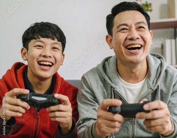 Fototapeta Father and Child Playing Video Games