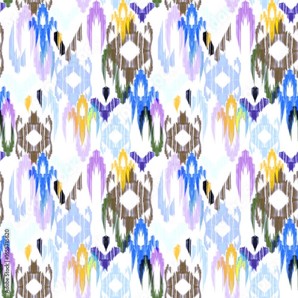 Fototapeta Seamless oriental colorful ikat pattern on white background.