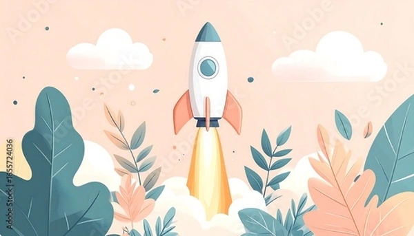 Fototapeta Rocket Launch with Nature Background. (1)
