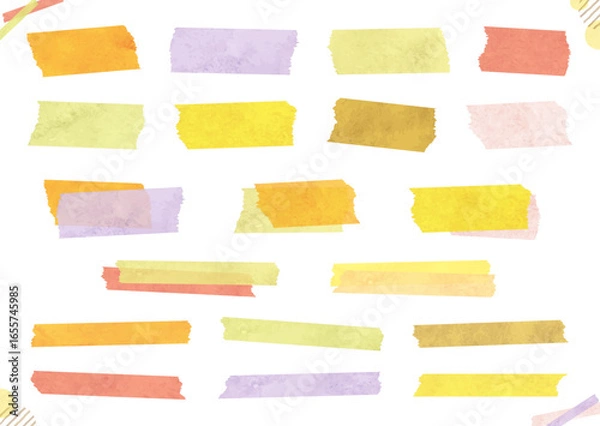 Obraz 秋色の水彩のシンプルなマスキングテープイラストセット（オレンジ・紫・緑・赤・黄色・ハロウィン）